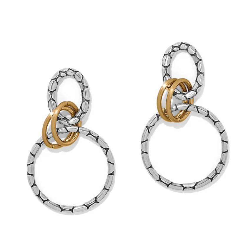 Pebble Link Two Tone Post Drop Earrings