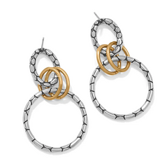 Pebble Link Two Tone Post Drop Earrings