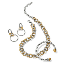 Pebble Link Two Tone Post Drop Earrings