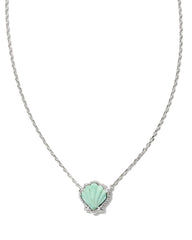 Brynne Shell Short Pendant Necklace in Silver Sea Green Chryscolla - Kendra Scott