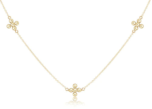 15" Choker Simplicity Chain Gold - Classic Beaded Signature Cross Gold Front View