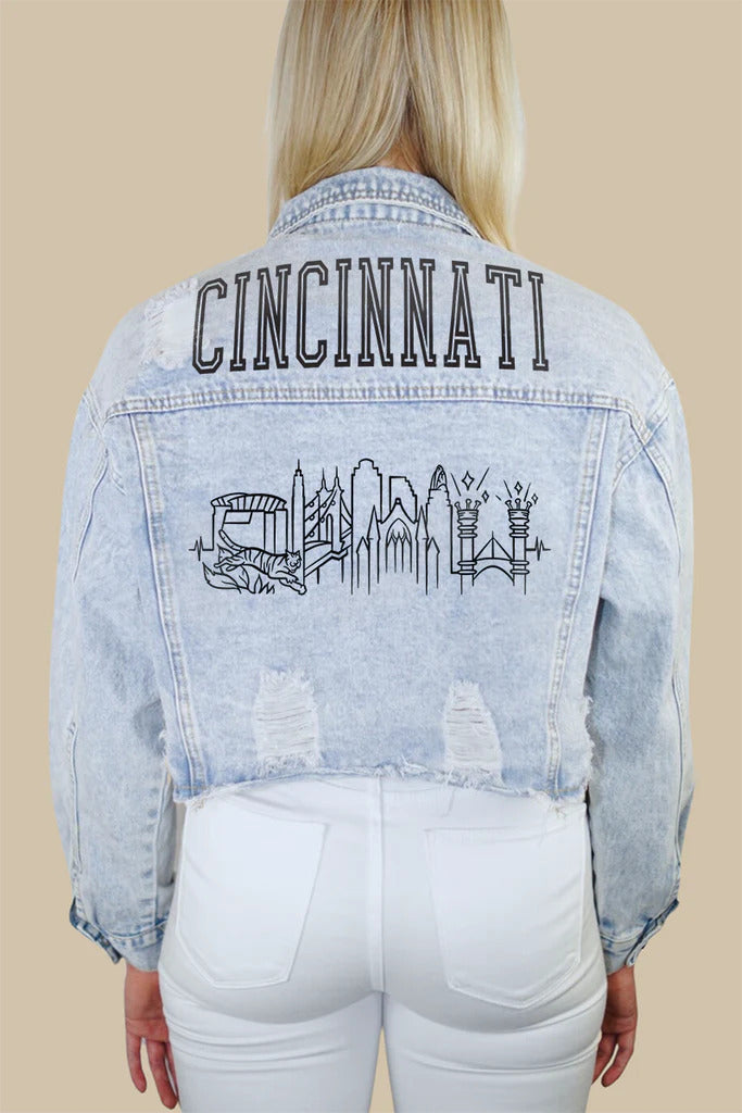 Cincinnati Skyline Denim Jacket For Women.