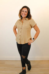 Cleo Textured Short Sleeve Button Down Front View