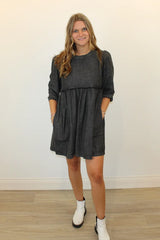 Country Girl Washed Denim Dress Black Front View