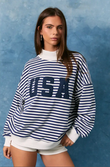 Americana Stripe Mock Neck Sweatshirt