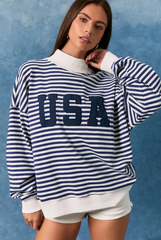 Americana Stripe Mock Neck Sweatshirt