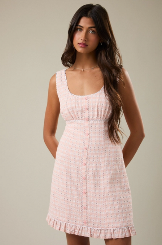 open lace back dress Poppy Picnic Mini Dress - Red and White