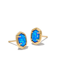 Kendra Scott Daphne Framed Stud Earrings in Gold Bright Blue Kyocera Opal.