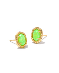 Kendra Scott Daphne Framed Stud Earrings in Gold Bright Green Kyocera Opal.
