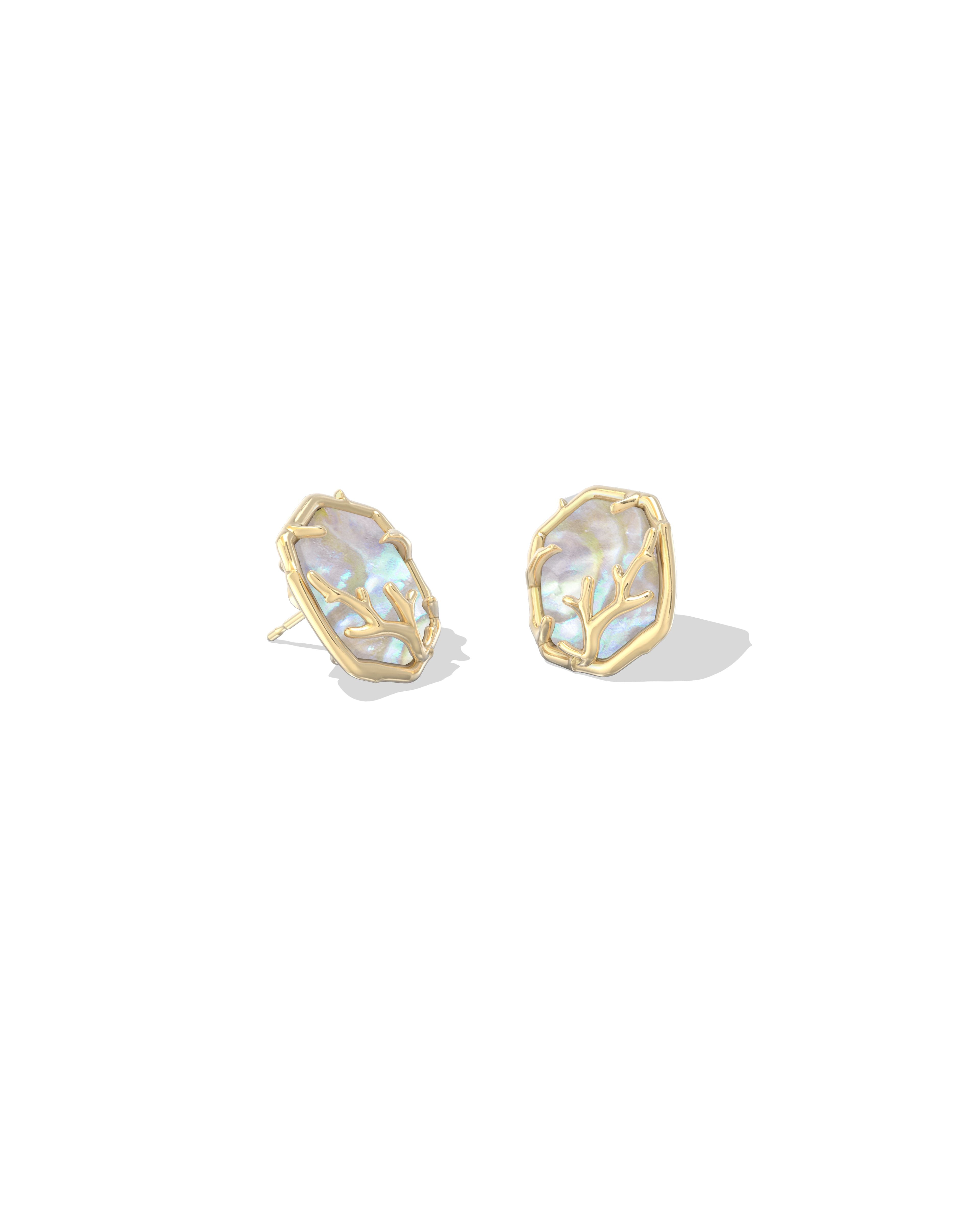 Kendra Scott Daphne Coral Frame Stud Earrings - Gold Iridescent Abalone