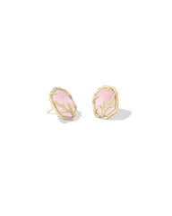 Kendra Scott Daphne Coral Frame Stud Earrings - Gold Rose Quartz