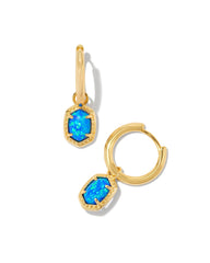 Kendra Scott Daphne Framed Huggie Earrings in Gold Bright Blue Kyocera Opal