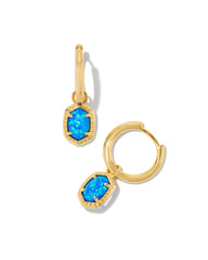 Kendra Scott Daphne Framed Huggie Earrings in Gold Bright Blue Kyocera Opal