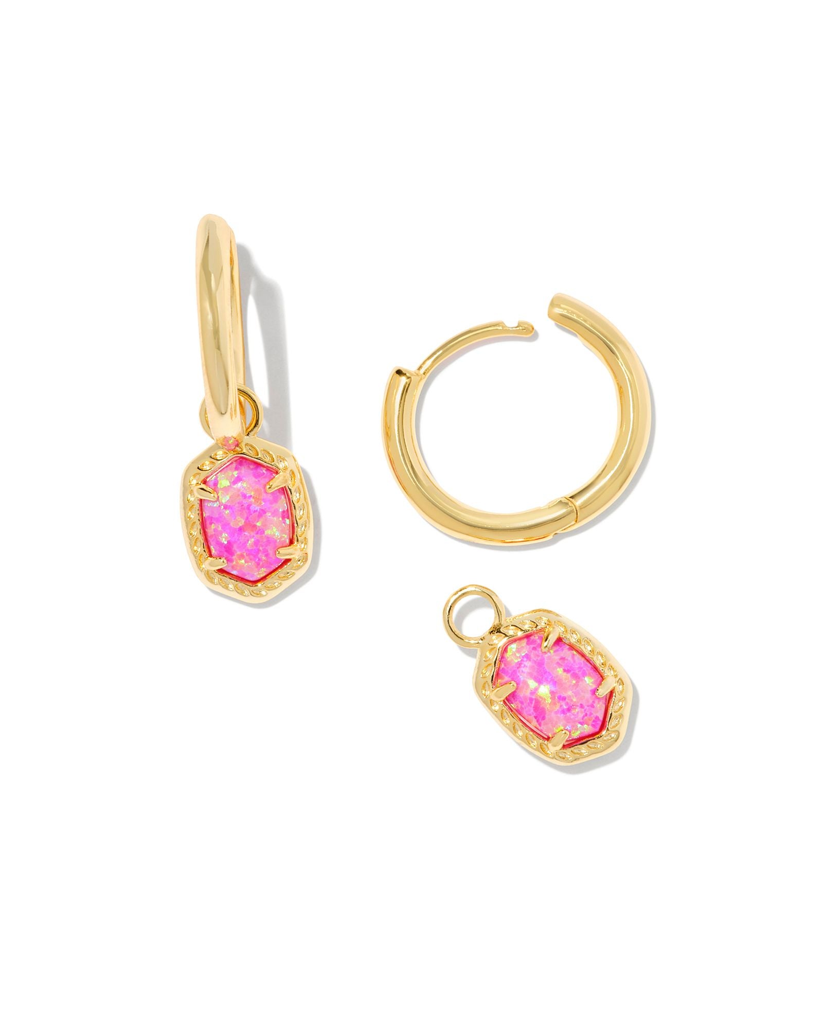 Kendra Scott Daphne Framed Huggie Earrings in Gold Magenta Kyocera Opal