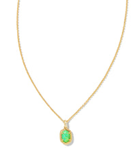 Daphne Framed Short Pendant Necklace in Gold Bright Green Kyocera Opal - Kendra Scott