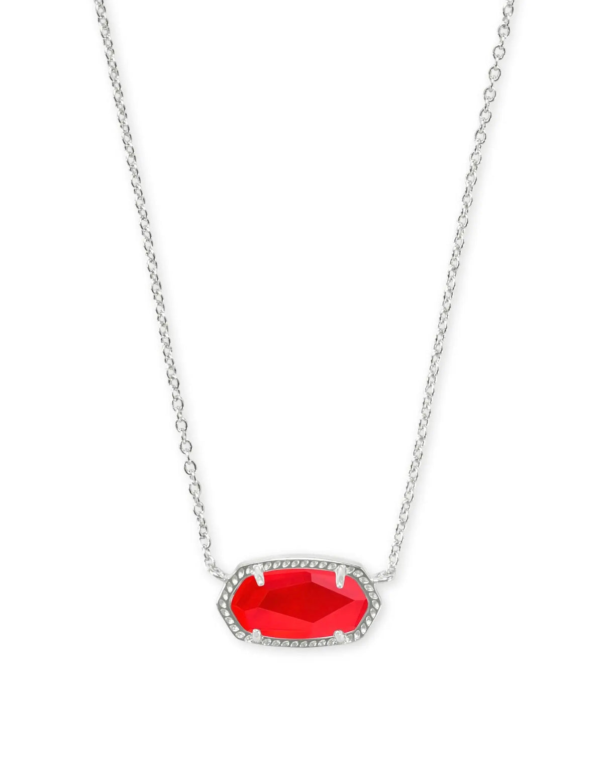 Elisa Short Pendant Necklace Rhodium Red Illusion Front View
