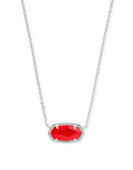 Elisa Short Pendant Necklace Rhodium Red Illusion Front View