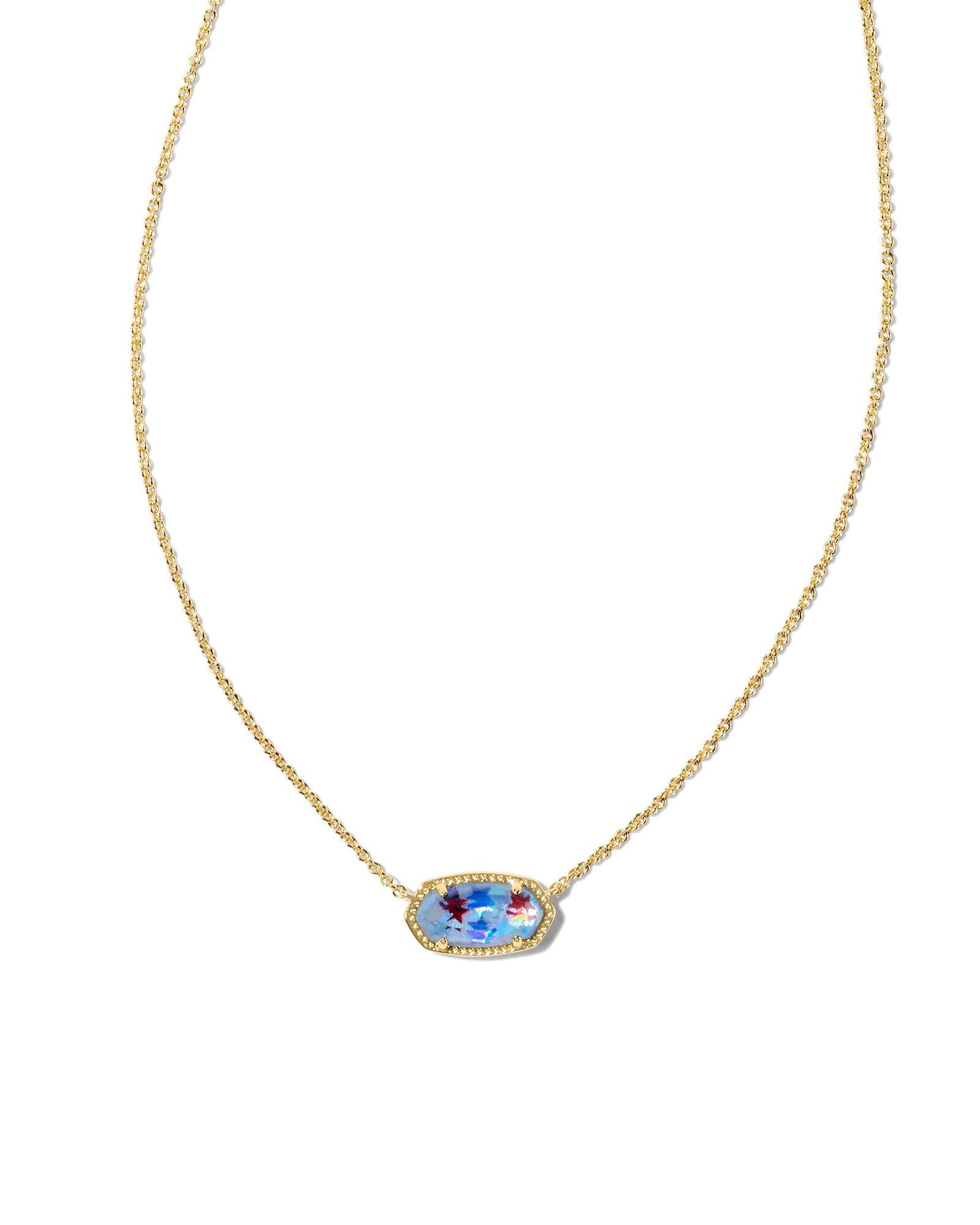 Elisa Short Pendant Necklace - Gold Red White Blue Star Illusion