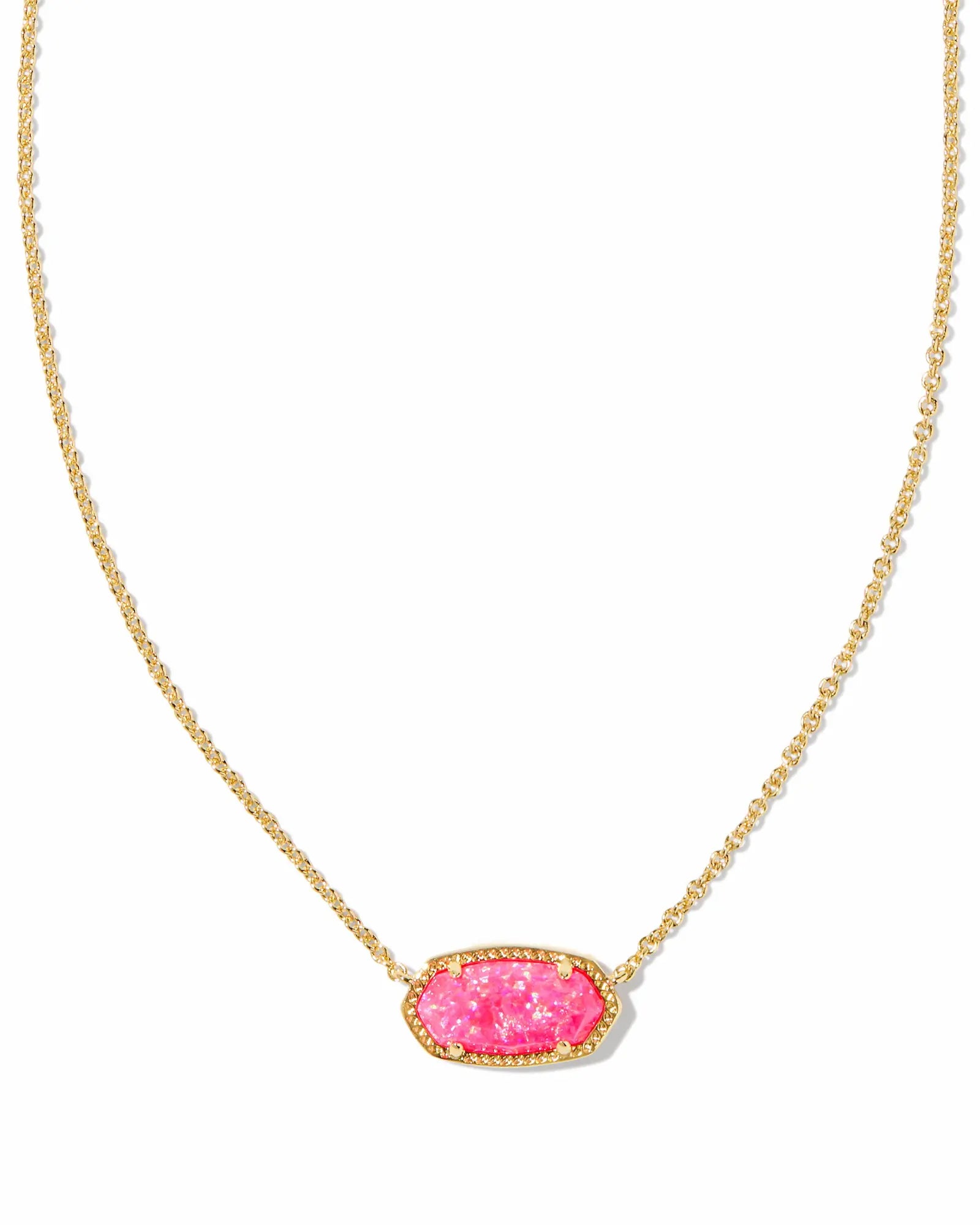 Elisa Short Pendant Necklace - Gold Bright Pink Kyocera Opal