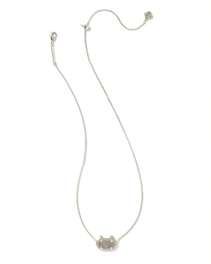 Elisa Cat Pendant Necklace Rhodium Platinum Drusy