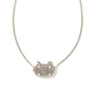 Elisa Cat Pendant Necklace Rhodium Platinum Drusy