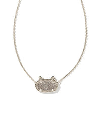 Elisa Cat Pendant Necklace Rhodium Platinum Drusy