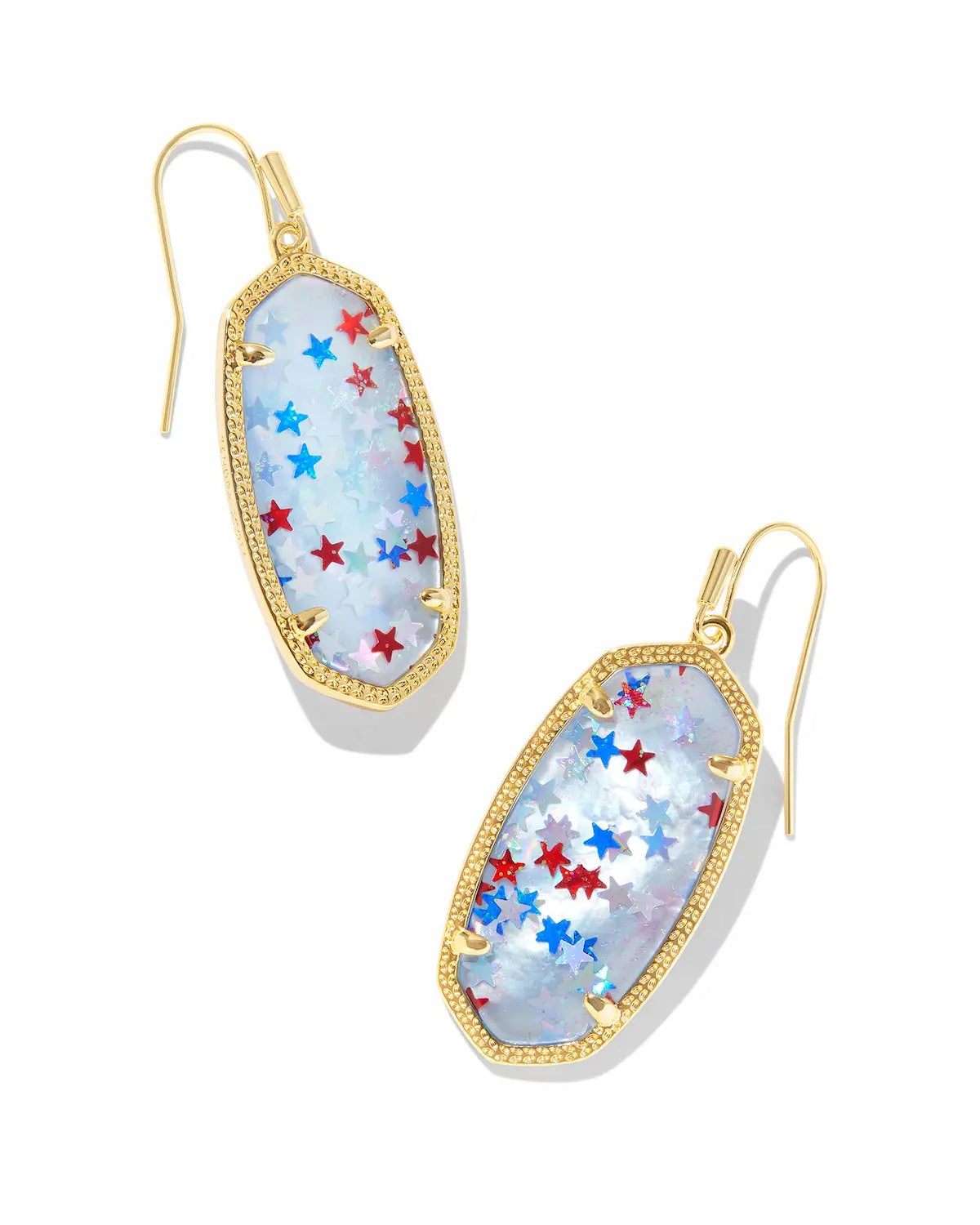 Elle Drop Earrings - Gold Red White Blue Star Illusion