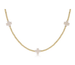 15" Choker Signature Cross Gold Pattern 2mm Bead - Off-White