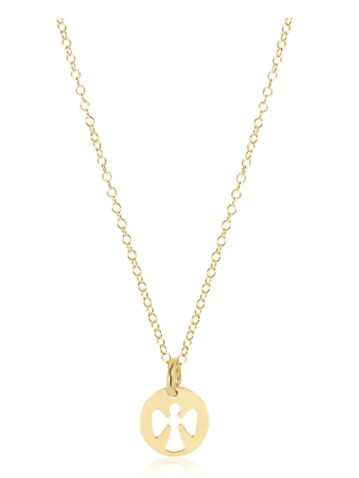 16" Necklace Gold - Guardian Angel Small Gold Disc
