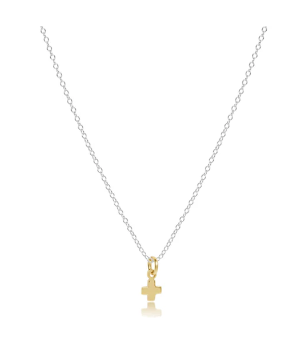 16" Necklace Sterling Mixed Metal - Signature Cross Small Gold