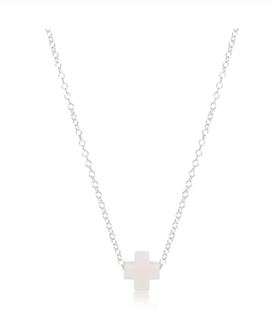 16" Necklace Sterling - Signature Cross Off-White