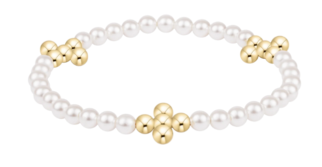 Beaded 4mm Gold Signature Cross 4mm Pearl Bracelet