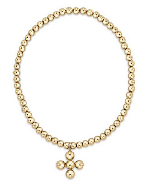 Extends Classic Gold 3mm Bracelet - Signature Cross 4mm Beaded Gold Charm