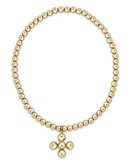 Extends Classic Gold 3mm Bracelet - Signature Cross 4mm Beaded Gold Charm