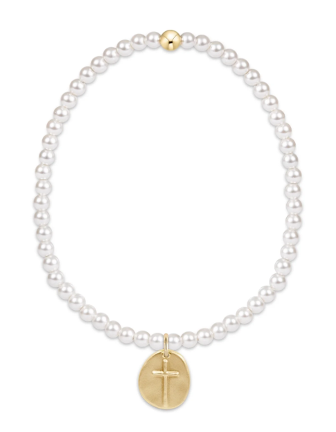 Extends Classic Pearl 3mm Bracelet - Inspire Small Gold Disc