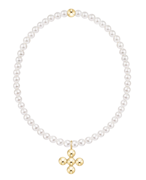 Classic Pearl 3mm Bracelet - Signature Cross 4mm Beaded Gold Charm