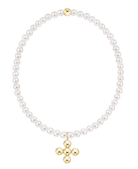 Classic Pearl 3mm Bracelet - Signature Cross 4mm Beaded Gold Charm