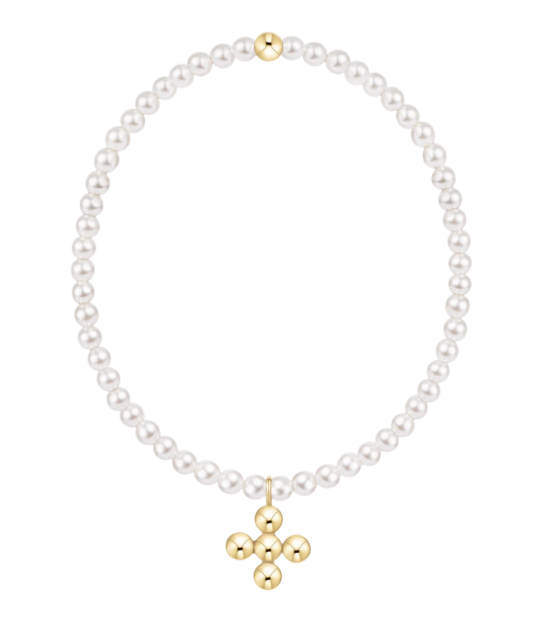 Extends Classic Pearl 3mm Bracelet - Signature Cross 4mm Beaded Gold Charm