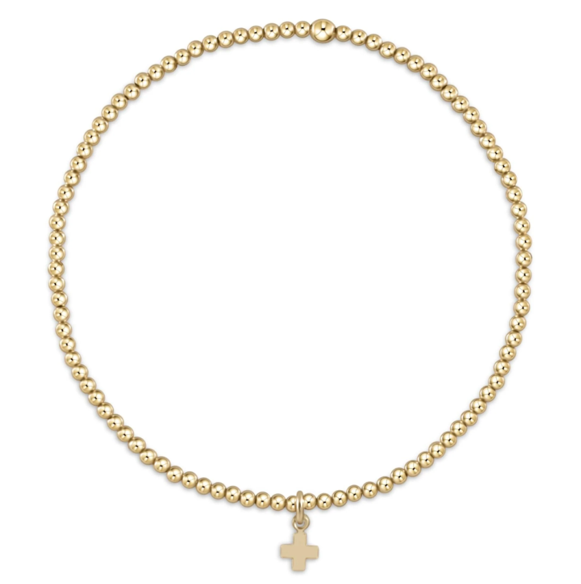 egirl Classic Gold 2mm Bead Bracelet - Signature Cross Small Gold Charm