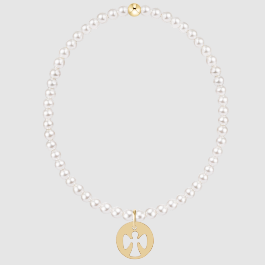 egirl Classic Pearl 3mm Bracelet - Guardian Angel Gold Disc