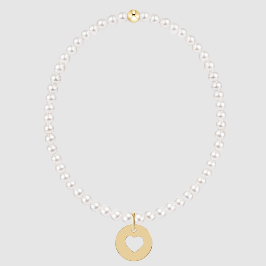 egirl Classic Pearl 3mm Bracelet - Love Gold Disc