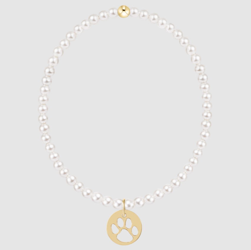 egirl Classic Pearl 3mm Bracelet - Paw Print Gold Disc