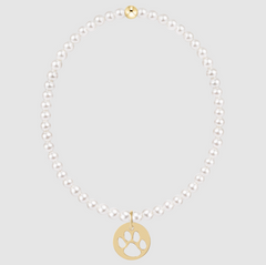 egirl Classic Pearl 3mm Bracelet - Paw Print Gold Disc