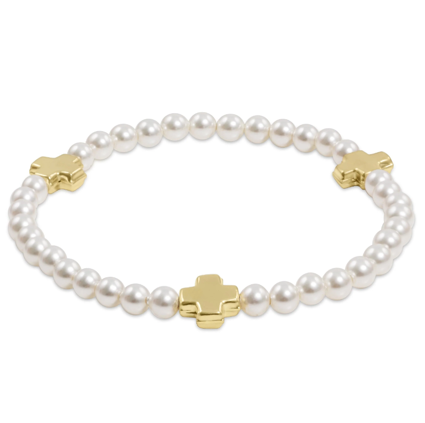 egirl Signature Cross 4mm Pearl Bracelet - Gold