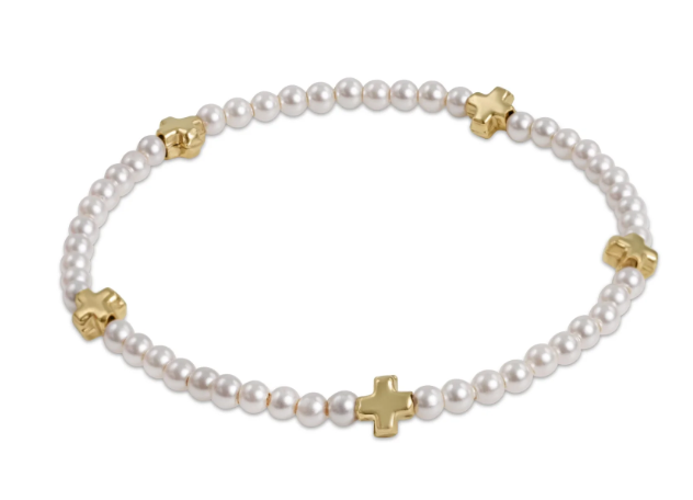 egirl Signature Cross Small 3mm Pearl Bracelet - Gold