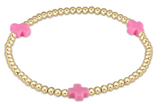 Extends Signature Cross 3mm Gold Bracelet - Bright Pink