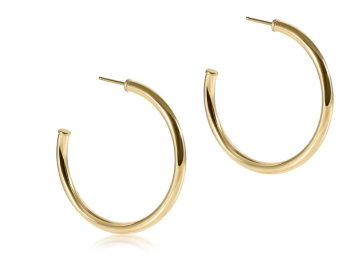 Round Gold 1.5" Post Hoop - 3mm - Smooth