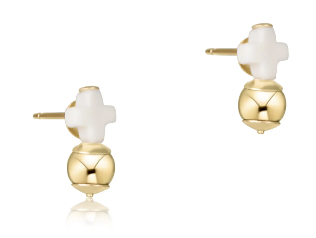 Signature Cross Off-White Stud - Gold