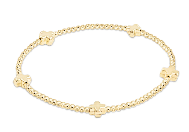 Signature Cross Small Gold Pattern 2mm Bead Bracelet - Gold