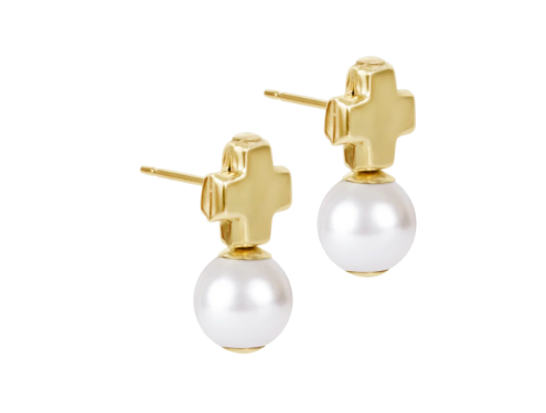 Signature Cross Small Gold Stud - Classic Pearl